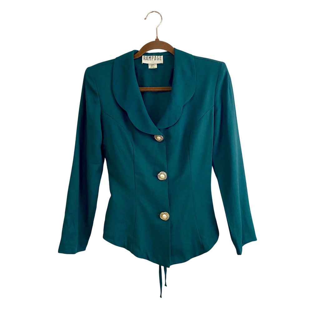 Vintage 90s Rampage Teal Lace Up Corset Back Blazer Jacket Blouse Small Made USA